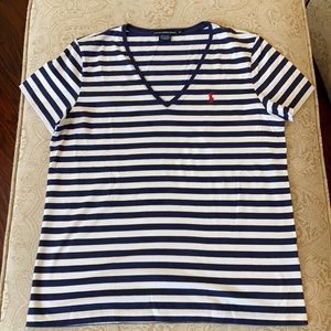 Ralph Lauren sport tea. Size XL. Navy and white stripe.  NEVER WORN.